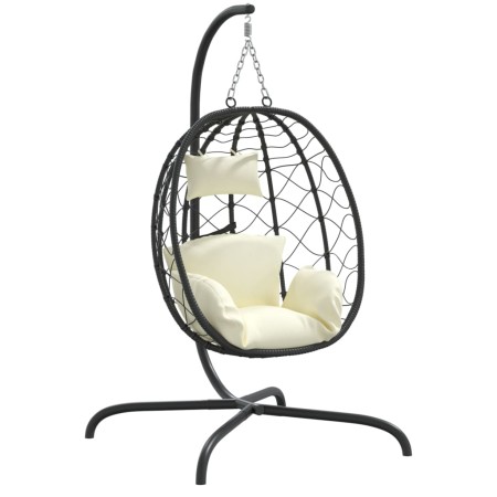 vidaXL Hängesessel Ei mit Kissen Cremeweiß Poly Rattan & Stahl