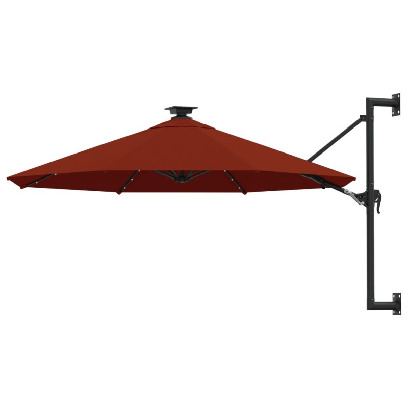 vidaXL Sonnenschirm Wandmontage mit LEDs Metallmast 300 cm Terrakotta vidaXL Sonnenschirm Wandmontage mit LEDs Metallmast 300 cm Terrakotta