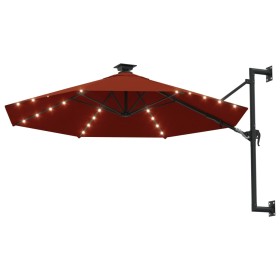 vidaXL Sonnenschirm Wandmontage mit LEDs Metallmast 300 cm Terrakotta