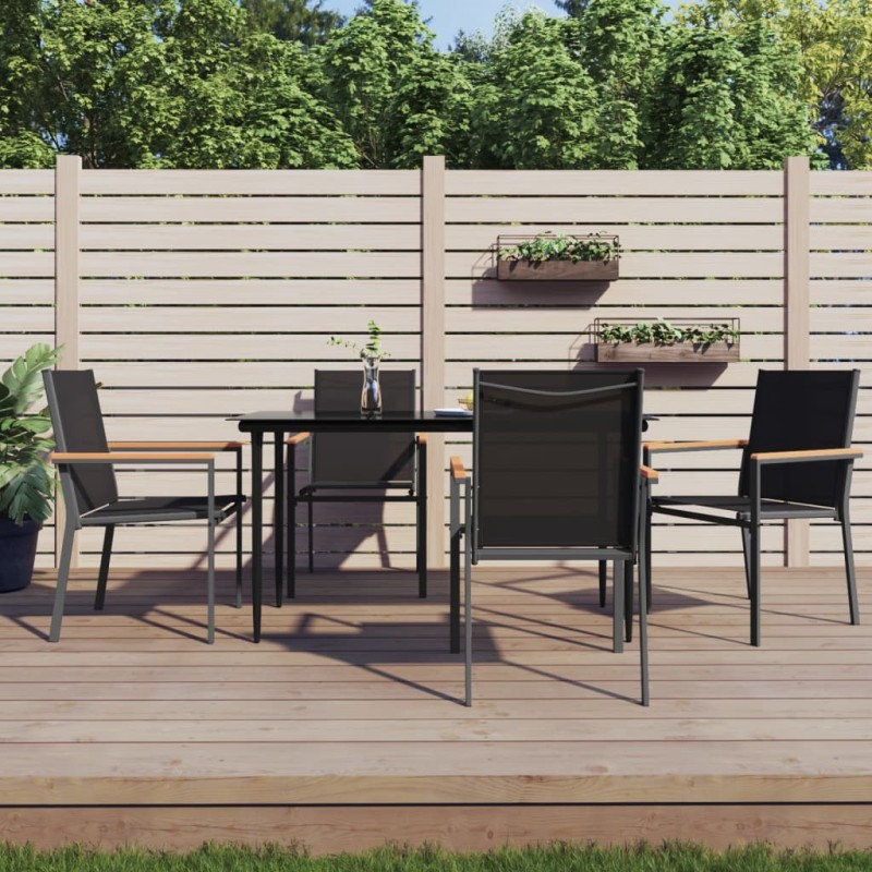 vidaXL 5-tlg. Garten-Essgruppe Schwarz Textilene und Stahl vidaXL 5-tlg. Garten-Essgruppe Schwarz Textilene und Stahl