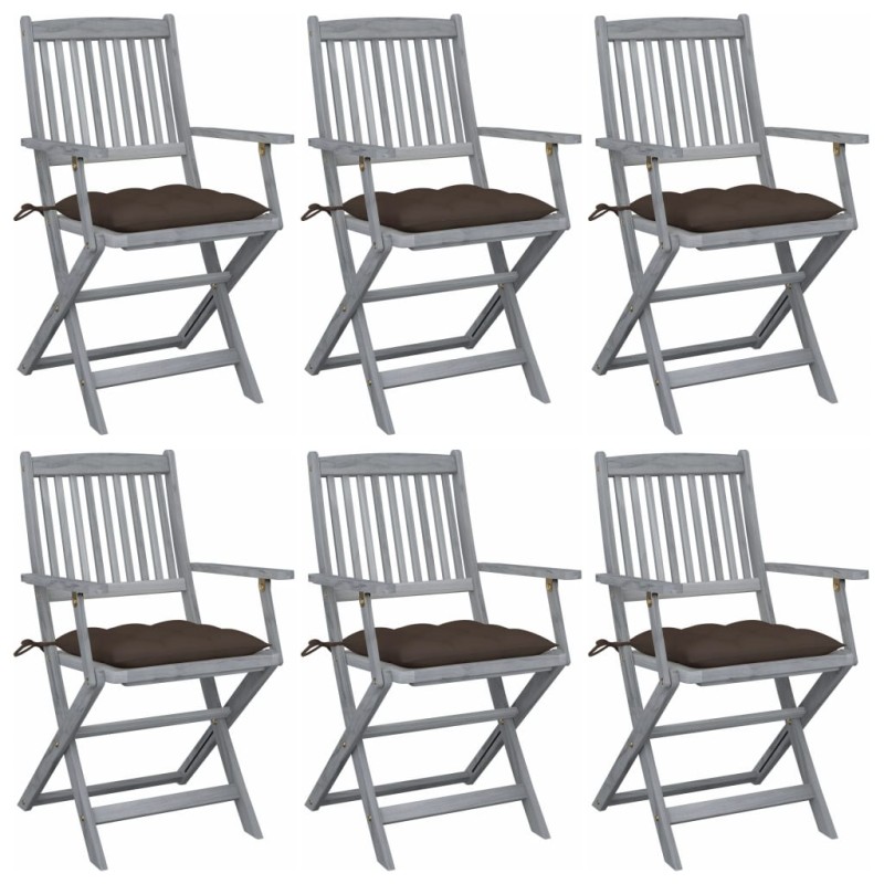 vidaXL Klappbare Gartenstühle 6 Stk. mit Kissen Massivholz Akazie vidaXL Klappbare Gartenstühle 6 Stk. mit Kissen Massivholz Akazie