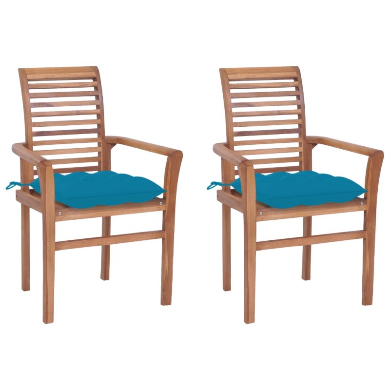 vidaXL Essstühle 2 Stk. mit Hellblauen Kissen Massivholz Teak vidaXL Essstühle 2 Stk. mit Hellblauen Kissen Massivholz Teak