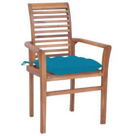 vidaXL Essstühle 2 Stk. mit Hellblauen Kissen Massivholz Teak