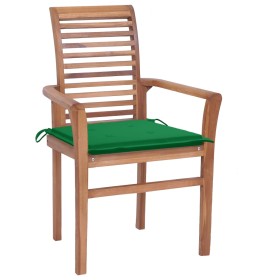 vidaXL Essstühle 2 Stk. mit Grünen Kissen Massivholz Teak