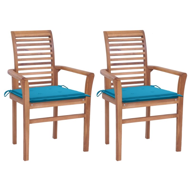 vidaXL Essstühle 2 Stk. mit Blauen Kissen Massivholz Teak vidaXL Essstühle 2 Stk. mit Blauen Kissen Massivholz Teak