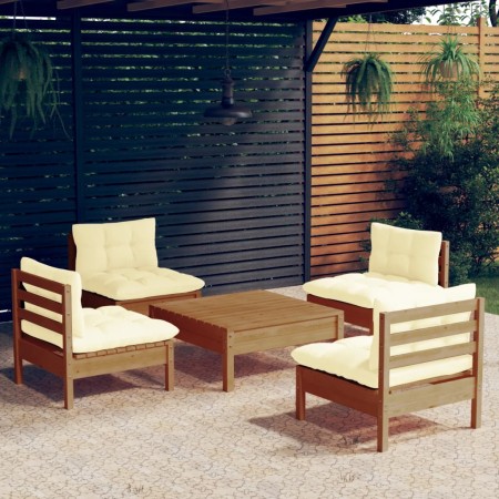vidaXL 5-tlg. Garten-Lounge-Set mit Creme Kissen Kiefernholz