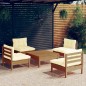 vidaXL 5-tlg. Garten-Lounge-Set mit Creme Kissen Kiefernholz vidaXL 5-tlg. Garten-Lounge-Set mit Creme Kissen Kiefernholz
