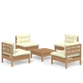 vidaXL 5-tlg. Garten-Lounge-Set mit Creme Kissen Kiefernholz