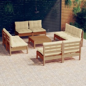 vidaXL 9-tlg. Garten-Lounge-Set mit Creme Kissen Kiefernholz