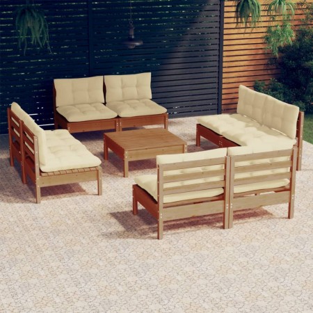 vidaXL 9-tlg. Garten-Lounge-Set mit Creme Kissen Kiefernholz