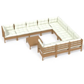 vidaXL 11-tlg. Garten-Lounge-Set mit Kissen Honigbraun Kiefernholz