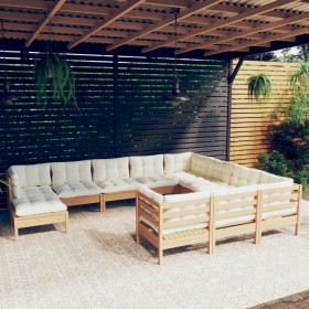 vidaXL 11-tlg. Garten-Lounge-Set mit Kissen Honigbraun Kiefernholz