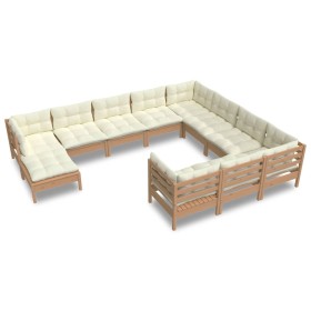 vidaXL 11-tlg. Garten-Lounge-Set mit Kissen Honigbraun Kiefernholz