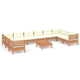 vidaXL 11-tlg. Garten-Lounge-Set mit Kissen Honigbraun Kiefernholz