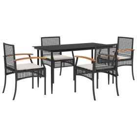 vidaXL 5-tlg. Garten-Essgruppe mit Kissen Schwarz Poly Rattan