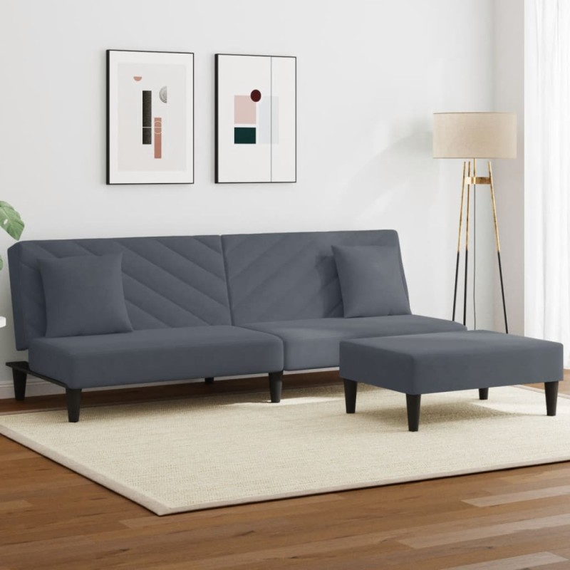 vidaXL 2-tlg. Sofagarnitur mit Kissen Dunkelgrau Samt vidaXL 2-tlg. Sofagarnitur mit Kissen Dunkelgrau Samt