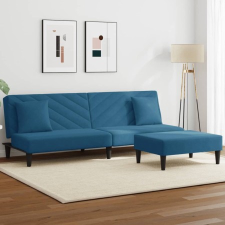 vidaXL 2-tlg. Sofagarnitur mit Kissen Blau Samt