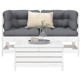 vidaXL 3-tlg. Garten-Sofagarnitur Weiß Massivholz Kiefer