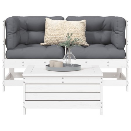 vidaXL 3-tlg. Garten-Sofagarnitur Weiß Massivholz Kiefer
