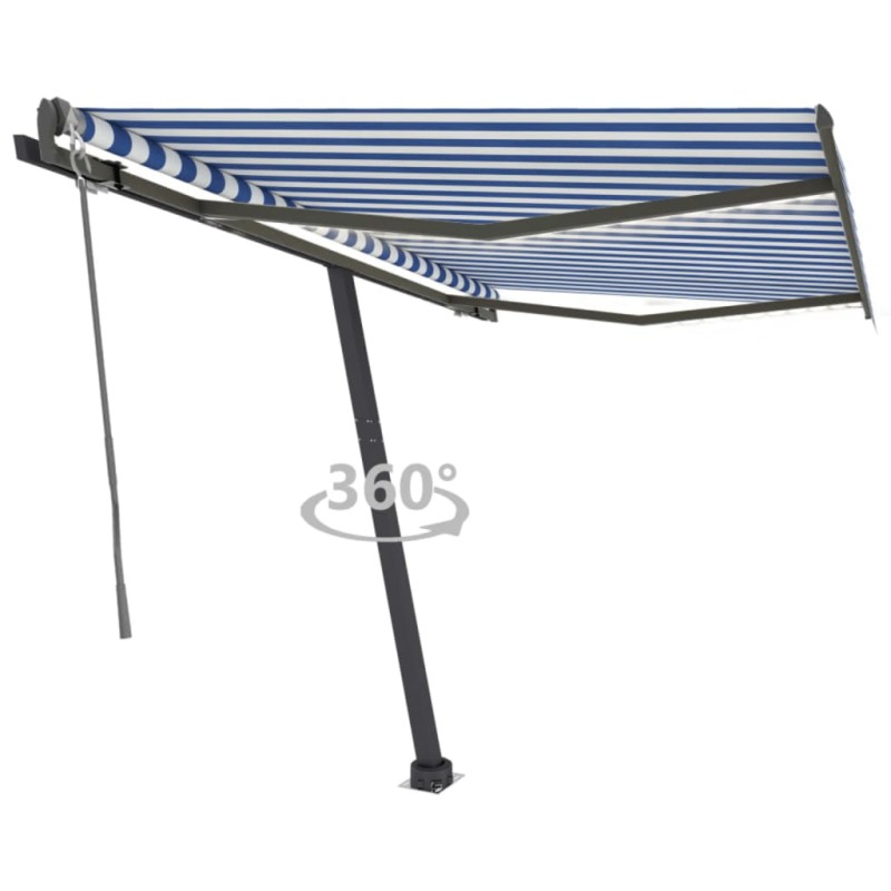 Automatische Markise mit LED Windsensor 350x250 cm Blau Weiß Automatische Markise mit LED Windsensor 350x250 cm Blau Weiß