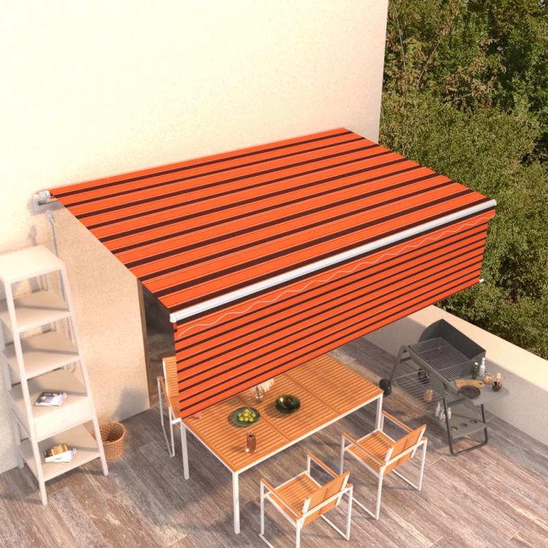 vidaXL Markise Automatisch Einziehbar mit Volant 5x3 m Orange & Braun vidaXL Markise Automatisch Einziehbar mit Volant 5x3 m Orange & Braun