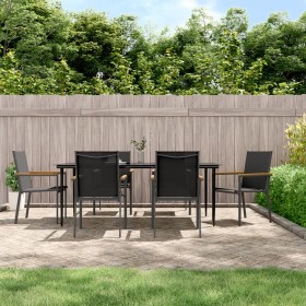 vidaXL 7-tlg. Garten-Essgruppe Schwarz Textilene und Stahl