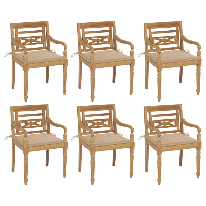 vidaXL Batavia-Stühle mit Kissen 6 Stk. Massivholz Teak vidaXL Batavia-Stühle mit Kissen 6 Stk. Massivholz Teak