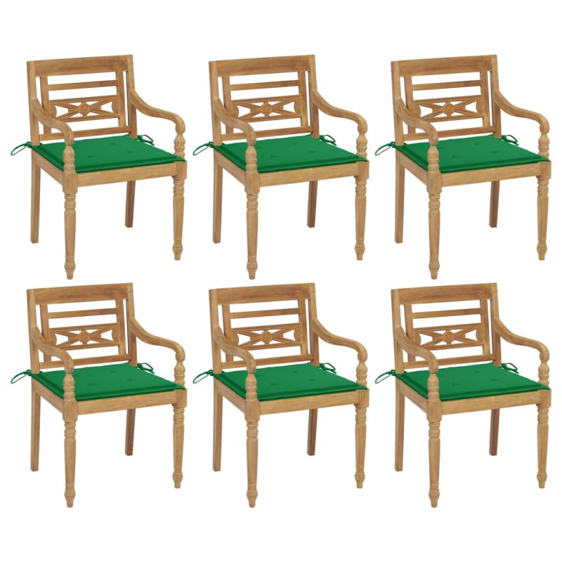 vidaXL Batavia-Stühle mit Kissen 6 Stk. Massivholz Teak vidaXL Batavia-Stühle mit Kissen 6 Stk. Massivholz Teak