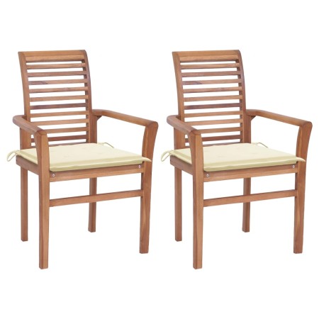 vidaXL Essstühle 2 Stk. mit Cremeweißen Kissen Massivholz Teak