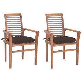 vidaXL Essstühle 2 Stk. mit Taupe Kissen Massivholz Teak