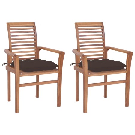 vidaXL Essstühle 2 Stk. mit Taupe Kissen Massivholz Teak