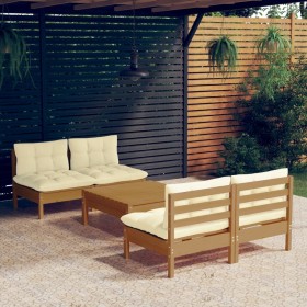 vidaXL 5-tlg. Garten-Lounge-Set mit Creme Kissen Kiefernholz