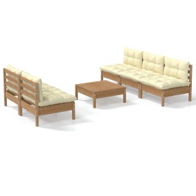 vidaXL 6-tlg. Garten-Lounge-Set mit Creme Kissen Kiefernholz