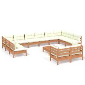 vidaXL 13-tlg. Garten-Lounge-Set mit Kissen Honigbraun Kiefernholz