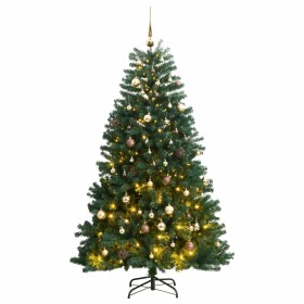 vidaXL Künstlicher Weihnachtsbaum Klappbar 300 LEDs & Kugeln 210 cm
