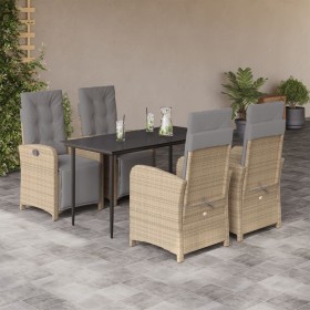 vidaXL 5-tlg. Garten-Essgruppe mit Kissen Beige Poly Rattan