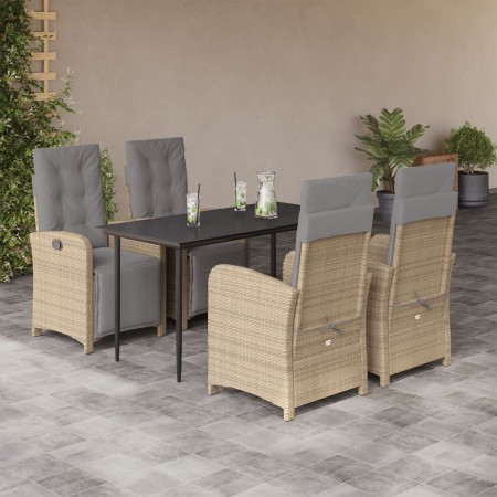 vidaXL 5-tlg. Garten-Essgruppe mit Kissen Beige Poly Rattan