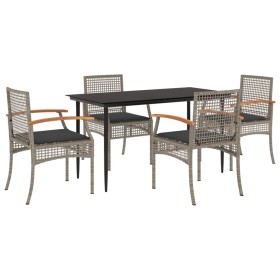 vidaXL 5-tlg. Garten-Essgruppe mit Kissen Grau Poly Rattan