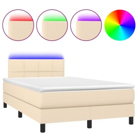 vidaXL Boxspringbett mit Matratze & LED Creme 120x190 cm Stoff