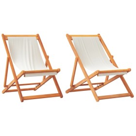 vidaXL Klappbare Strandstühle 2 Stk. Cremeweiß Stoff