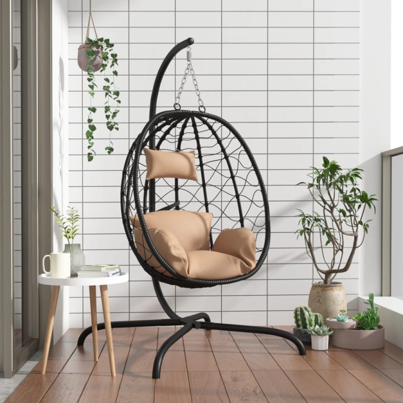 vidaXL Hängesessel Ei mit Kissen Taupe Poly Rattan & Stahl vidaXL Hängesessel Ei mit Kissen Taupe Poly Rattan & Stahl
