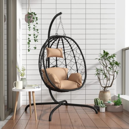 vidaXL Hängesessel Ei mit Kissen Taupe Poly Rattan & Stahl