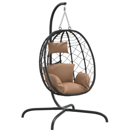 vidaXL Hängesessel Ei mit Kissen Taupe Poly Rattan & Stahl