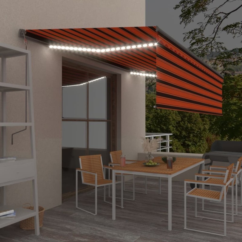 vidaXL Markise Manuell Einziehbar mit Rollo & LED 5x3 m Orange & Braun vidaXL Markise Manuell Einziehbar mit Rollo & LED 5x3 m Orange & Braun