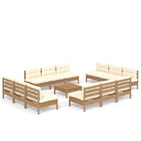 vidaXL 13-tlg. Garten-Lounge-Set mit Creme Kissen Kiefernholz