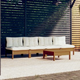 vidaXL 5-tlg. Garten-Lounge-Set mit Creme Kissen Kiefernholz