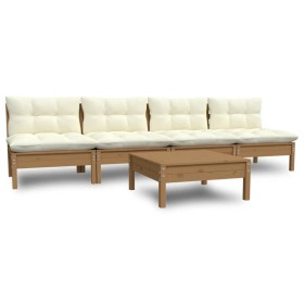 vidaXL 5-tlg. Garten-Lounge-Set mit Creme Kissen Kiefernholz