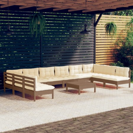 vidaXL 11-tlg. Garten-Lounge-Set mit Kissen Honigbraun Kiefernholz