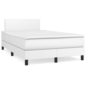 vidaXL Boxspringbett mit Matratze & LED Weiß 120x190 cm Kunstleder