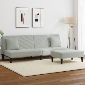 vidaXL 2-tlg. Sofagarnitur mit Kissen Hellgrau Samt